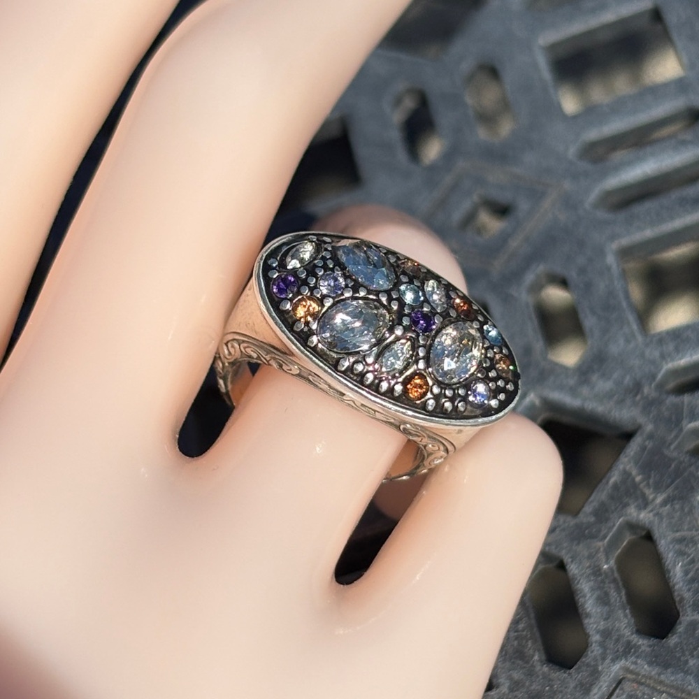 Brighton Crystal Voyage Swarovski Cocktail Ring Size 7.75 Silver Plated EUC